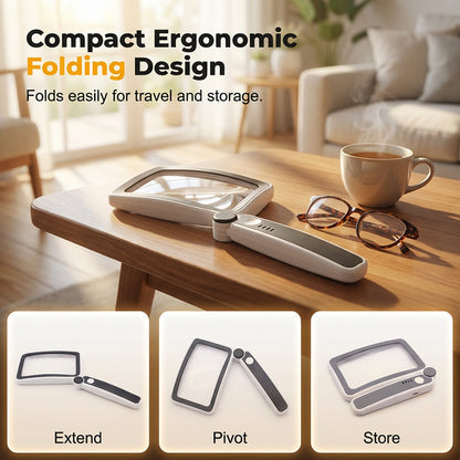 Folding Handheld Magnifying Glass with Light for Reading -Navalonixcosh®