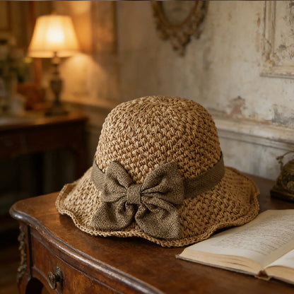👒 Elegant Woven Straw Sun Hat with Bow – Breathable, Foldable & Perfect for Beach & Travel 🌞-Navalonixcosh®