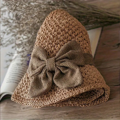 👒 Elegant Woven Straw Sun Hat with Bow – Breathable, Foldable & Perfect for Beach & Travel 🌞-Navalonixcosh®