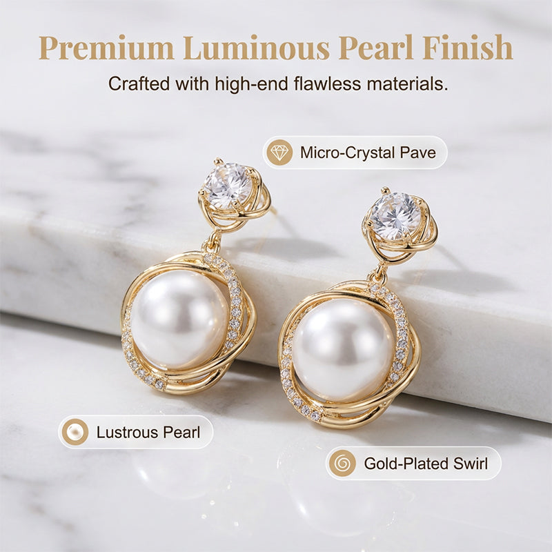 🔥 Limited Stock – 40% OFF! 🎉 Elegant Swirl Pearl & Crystal Earrings-Navalonixcosh®
