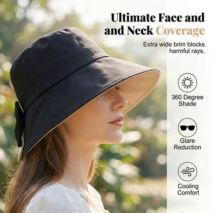 👒Women's Bowknot Wide Brim Sun Protective Hat🎀-Navalonixcosh®
