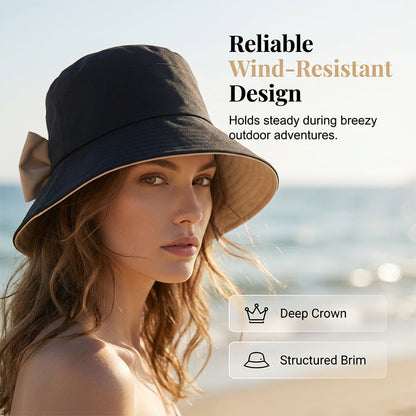 👒Women's Bowknot Wide Brim Sun Protective Hat🎀-Navalonixcosh®