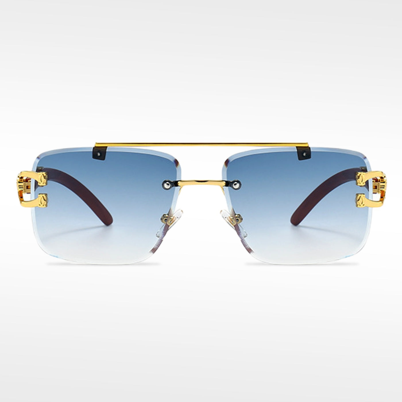 🌟Rimless Square Cut-Edge Sunglasses – Vintage Wood Grain Leopard Frame UV400 Fashion Shades-Navalonixcosh®