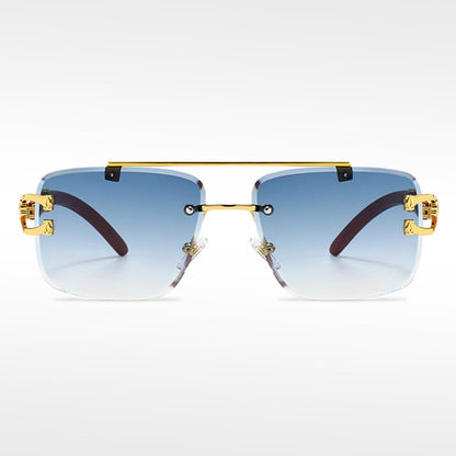 🌟Rimless Square Cut-Edge Sunglasses – Vintage Wood Grain Leopard Frame UV400 Fashion Shades-Navalonixcosh®