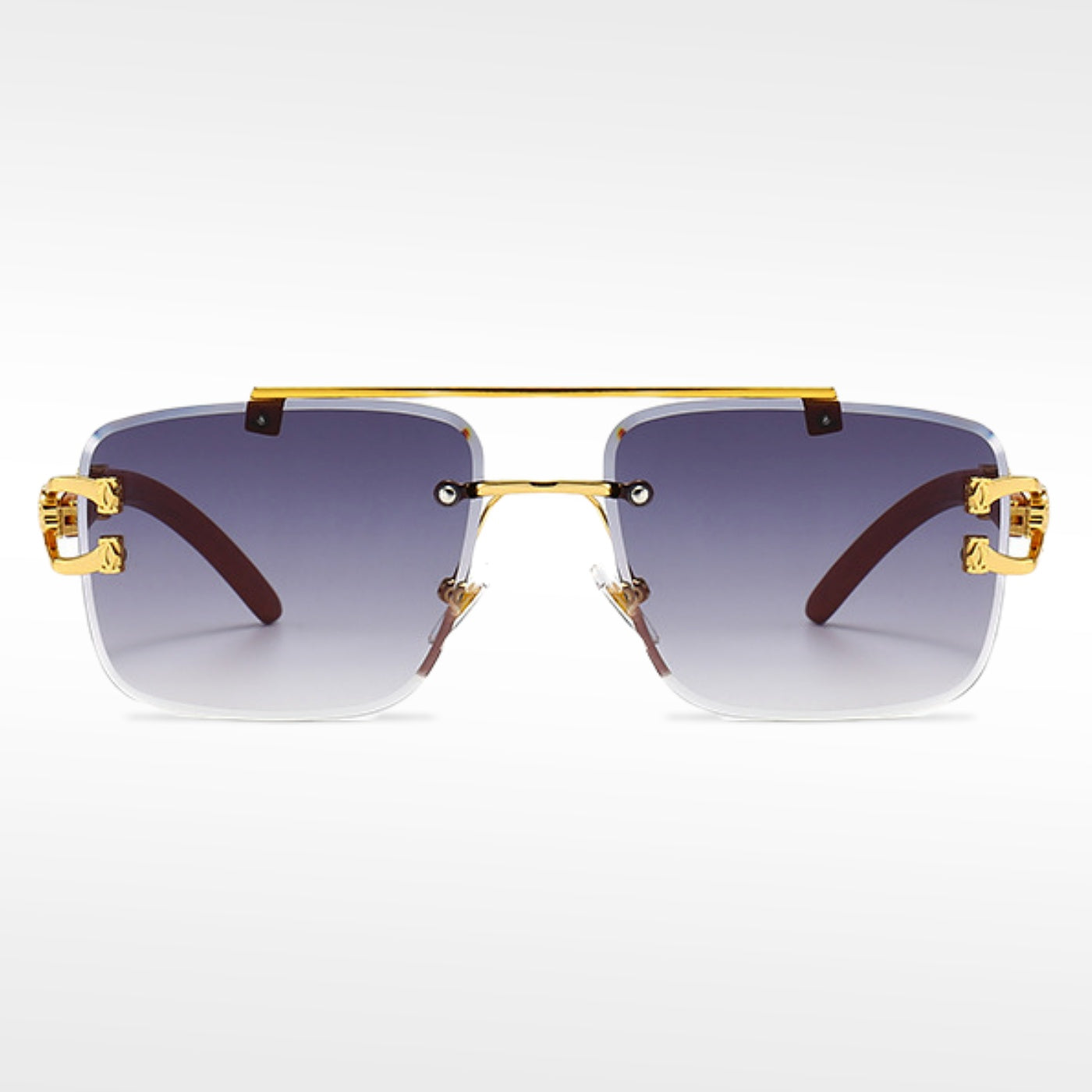 🌟Rimless Square Cut-Edge Sunglasses – Vintage Wood Grain Leopard Frame UV400 Fashion Shades-Navalonixcosh®