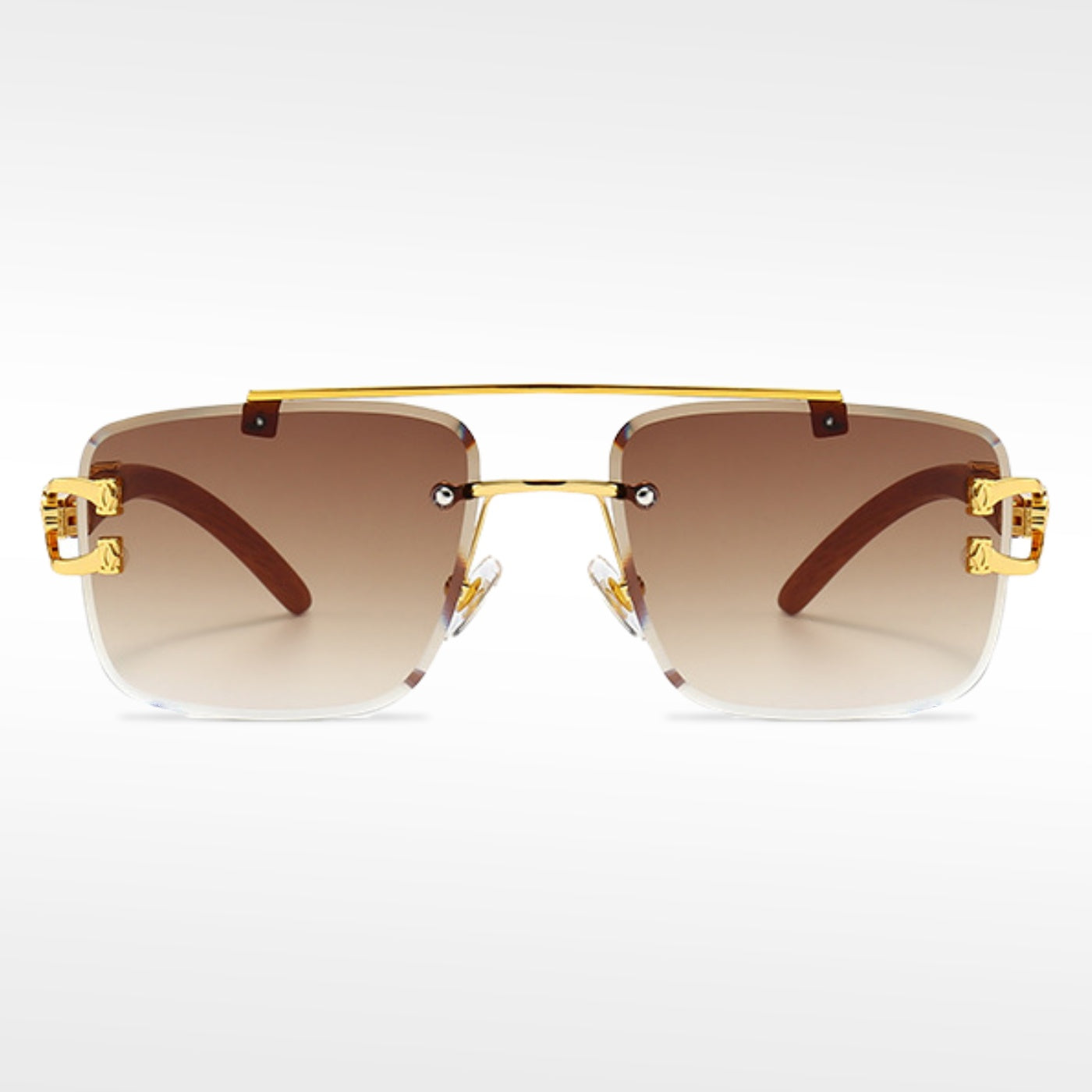 🌟Rimless Square Cut-Edge Sunglasses – Vintage Wood Grain Leopard Frame UV400 Fashion Shades-Navalonixcosh®