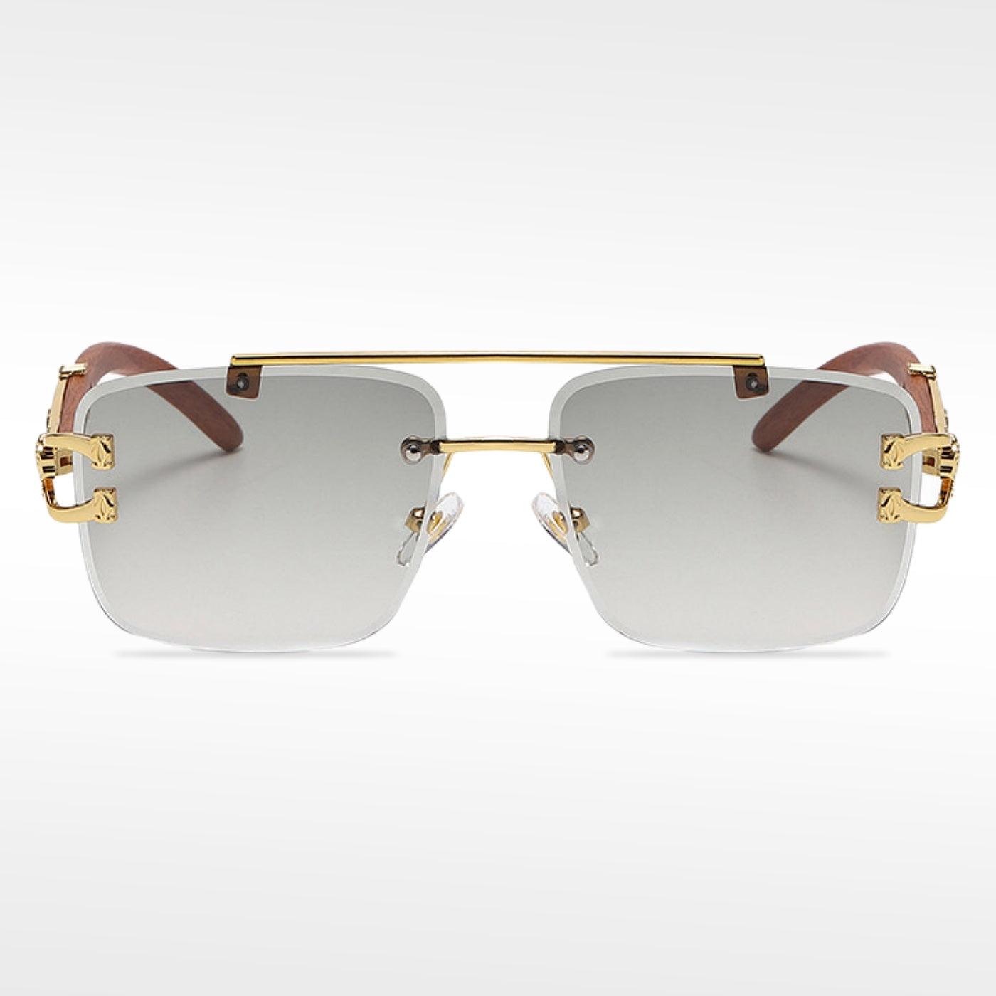 🌟Rimless Square Cut-Edge Sunglasses – Vintage Wood Grain Leopard Frame UV400 Fashion Shades-Navalonixcosh®