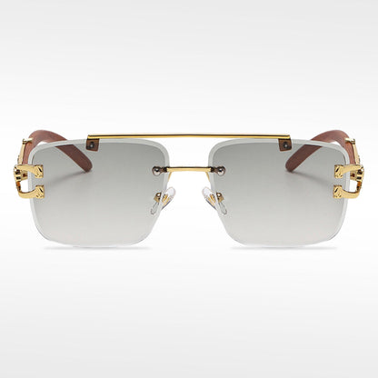 🌟Rimless Square Cut-Edge Sunglasses – Vintage Wood Grain Leopard Frame UV400 Fashion Shades-Navalonixcosh®