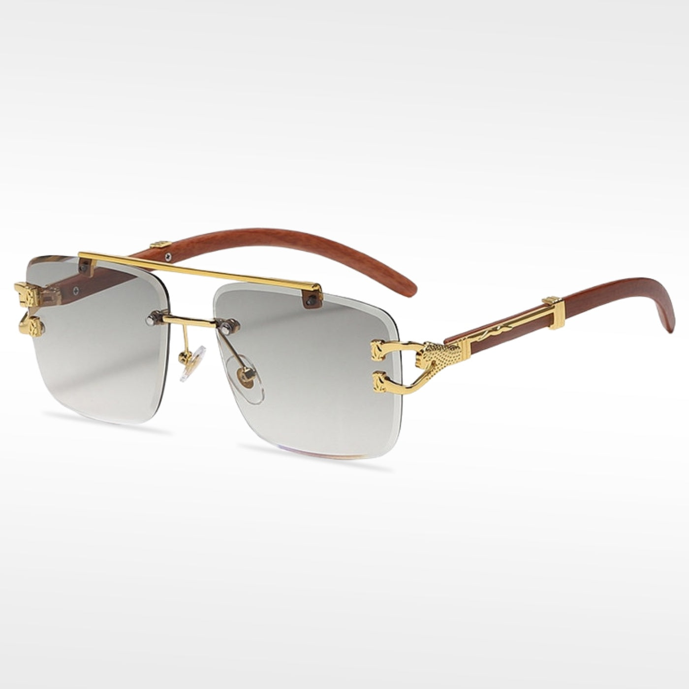 🌟Rimless Square Cut-Edge Sunglasses – Vintage Wood Grain Leopard Frame UV400 Fashion Shades-Navalonixcosh®